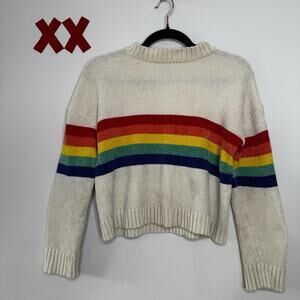 Rainbow Chenille Graphic Crew Neck Knit Cropped Sweater Crop Top Hippie Grunge S